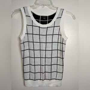 Halogen (Size M) White & Black Grid Pattern Viscose Stretch Sleeveless Tank Top